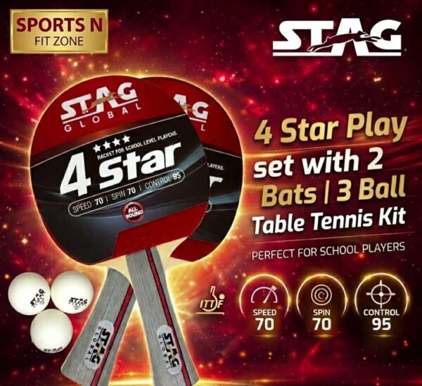STAG 4 STAR PLAY SET WITH 2 BATS | 3 BALL TABLE TENNIS KIT