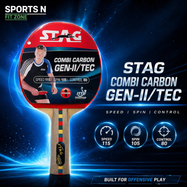 STAG COMBI CARBON GEN-II/TEC TABLE TENNIS RACKETMaterial	Wood Size	26 inches Grip Size	4 inches Brand	STAG Sport	Table