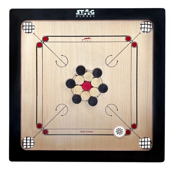 STAG GLOBAL Midi Carrom Board Set | Striker & Powder | 20x20 Inch with Coins | Smooth Finish