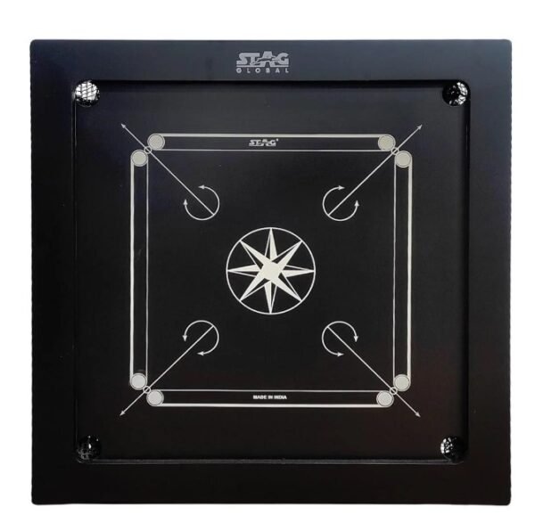 STAG Professional Black Carrom Board on Wheels | 9 Neon Green & 9 Orange Coins Striker